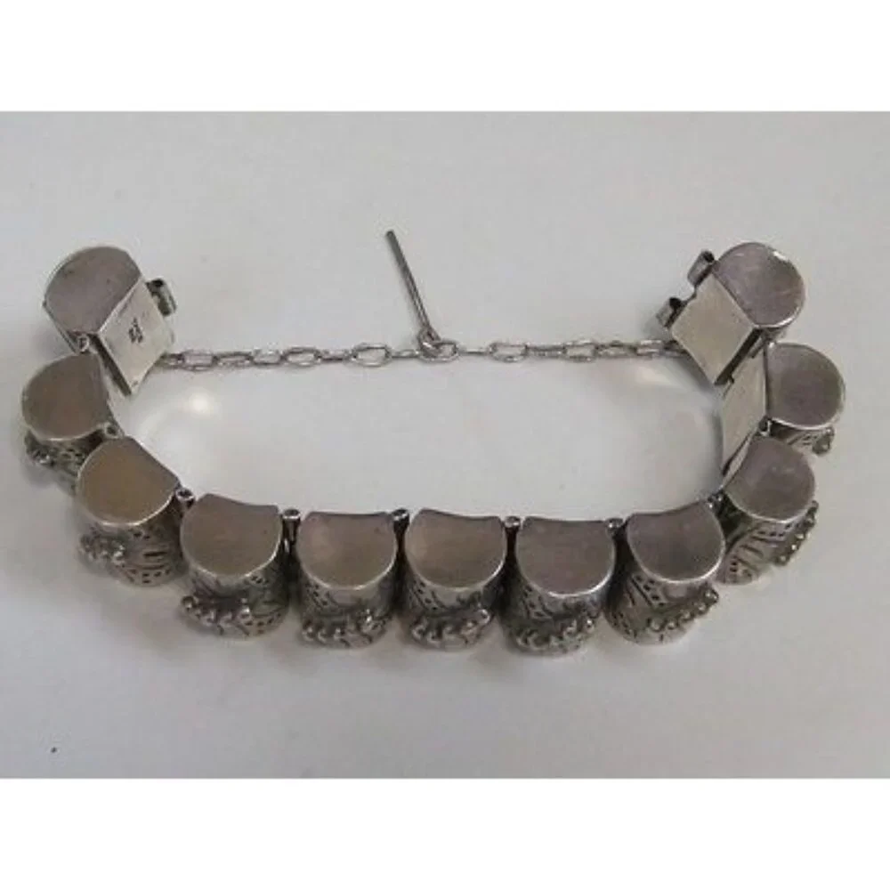 Heavy Solid Vtg Mexican Sterling Silver Barrel Link Bracelet 83g Handmade - Picture 4 of 8